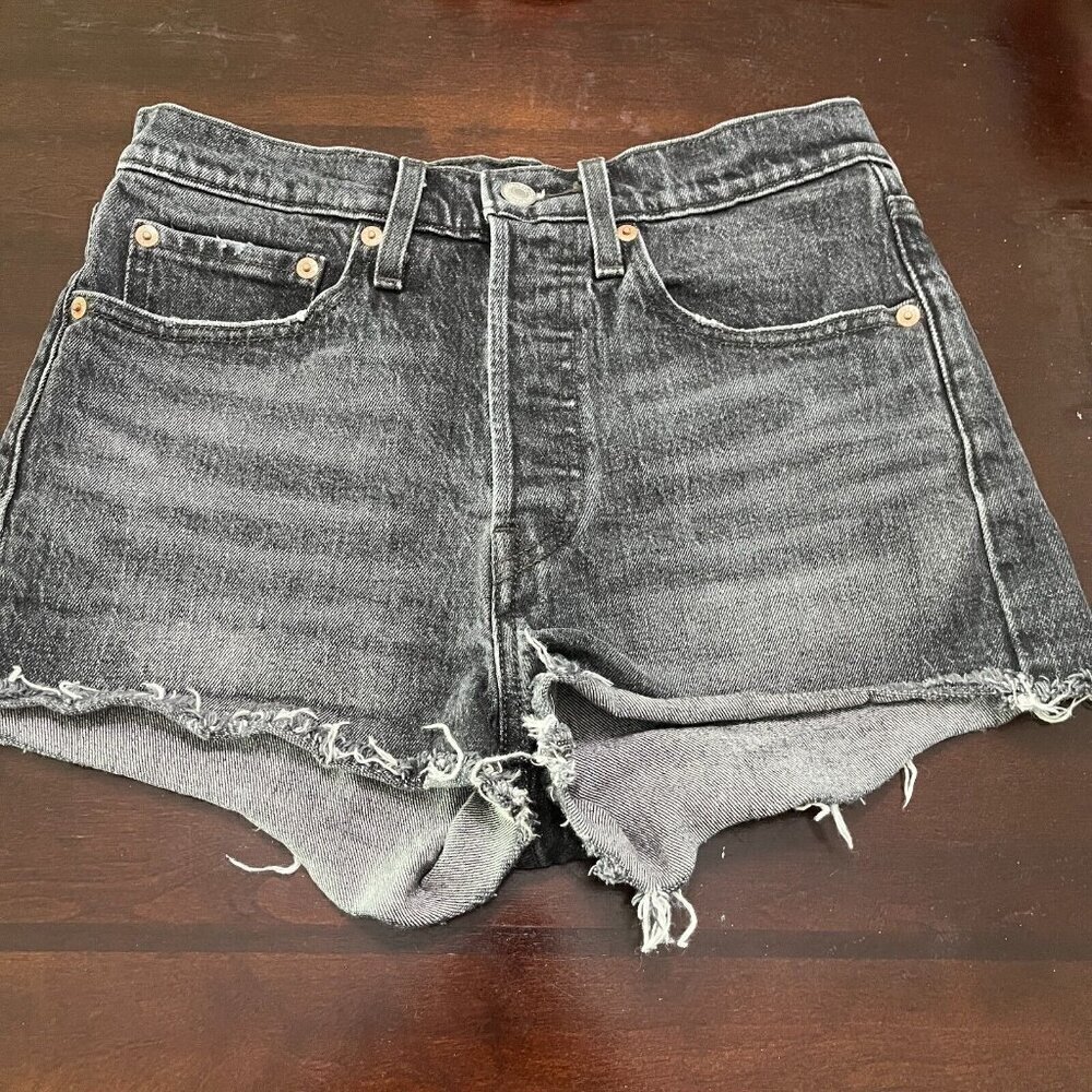 Levi's Dark Wash 501 Shorts Raw Hem Button Fly Size 26 Bootie